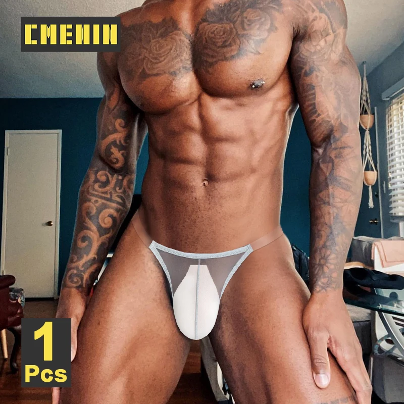 CMENIN Transparent Mesh Sexy Man\'s Underwear Briefs Underpants Low Waist Men Briefs Gay Male Panties Slip Bikini Jockstrap Brief