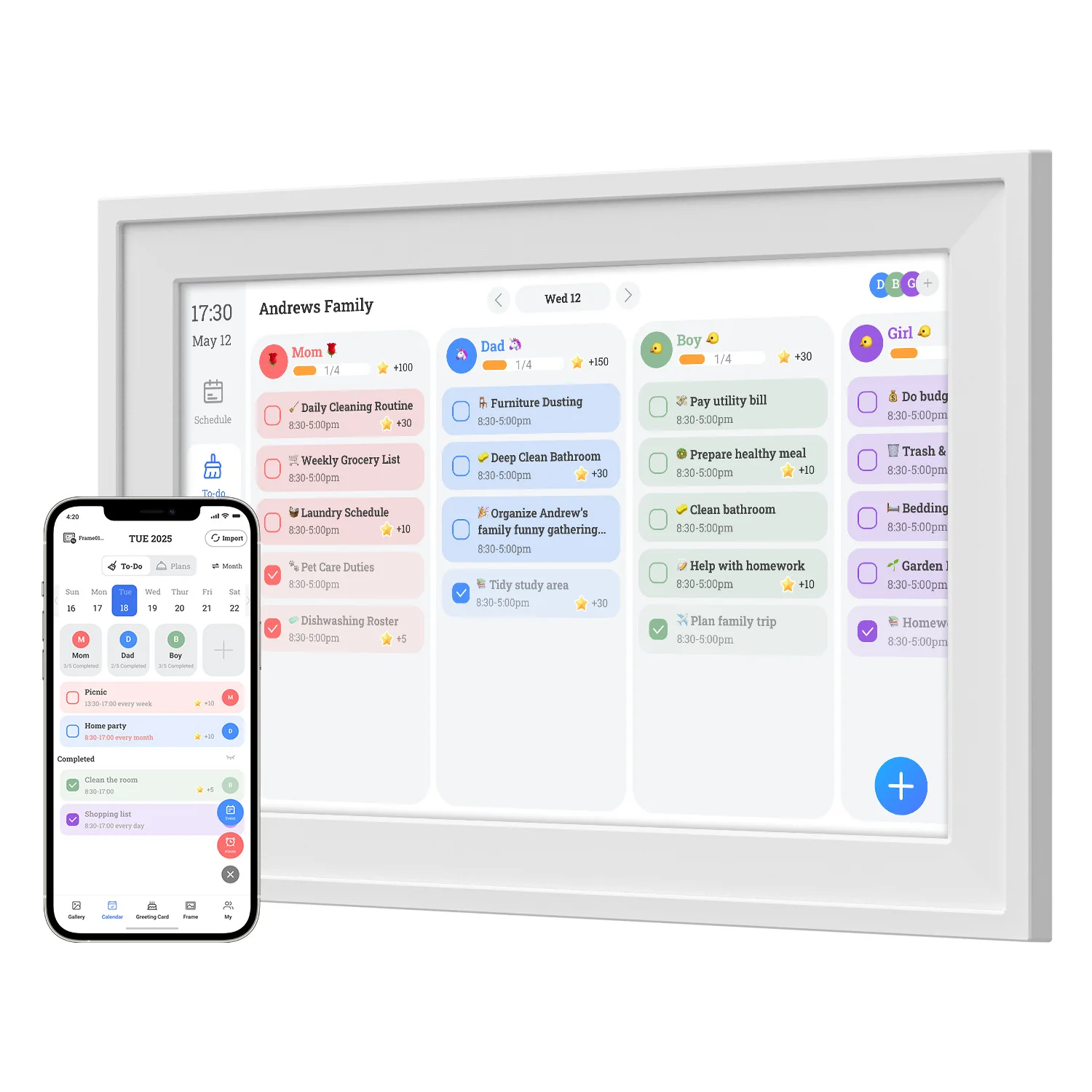 Cadre Photo Numérique Générique avec Calendrier, Tailles Variées (10, 15, 21, 32 Pouces), Stockage Cloud Wi-Fi, Album Photo Électronique pour Utilisation Domestique et sur Bureau