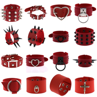 Hot Punk Gothic Rock Row Metal Stud Spikes Rivet Red PU Leather Wristband Bangles For Men Women Bracelet Unisex Jewelry