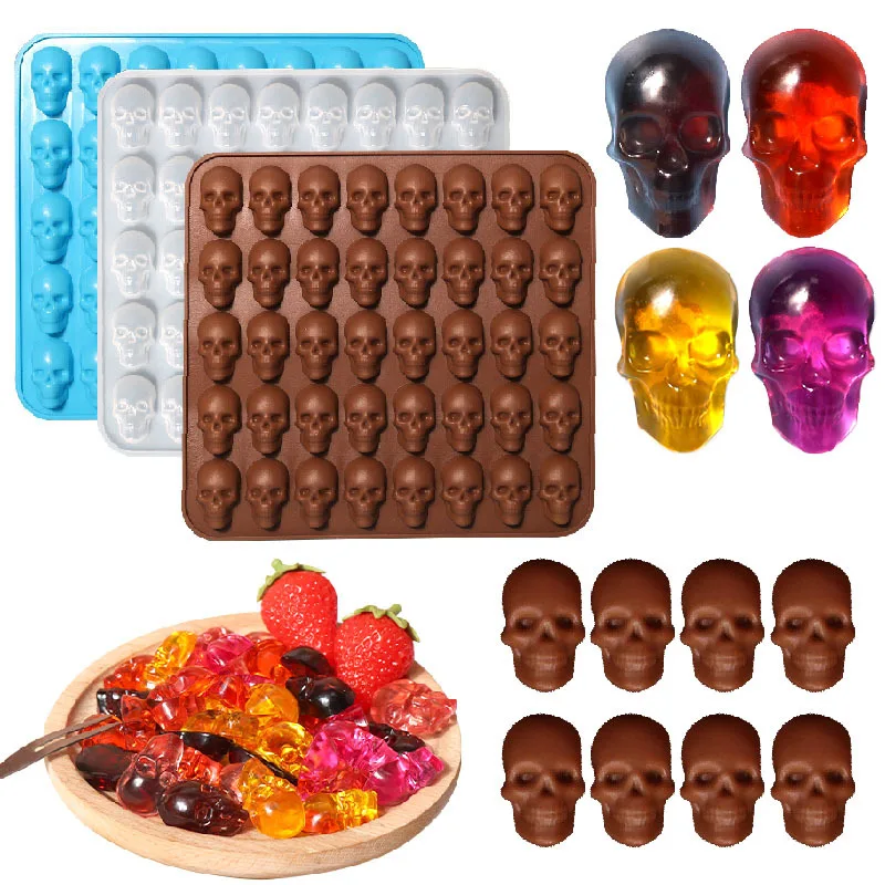 Moule en silicone pour glaçons en forme de crâne à 40 trous, décoration créative d'Halloween, réutilisable, pour bar, fête, fabrication de glaçons, bricolage, bonbons, chocolat, pâtisserie