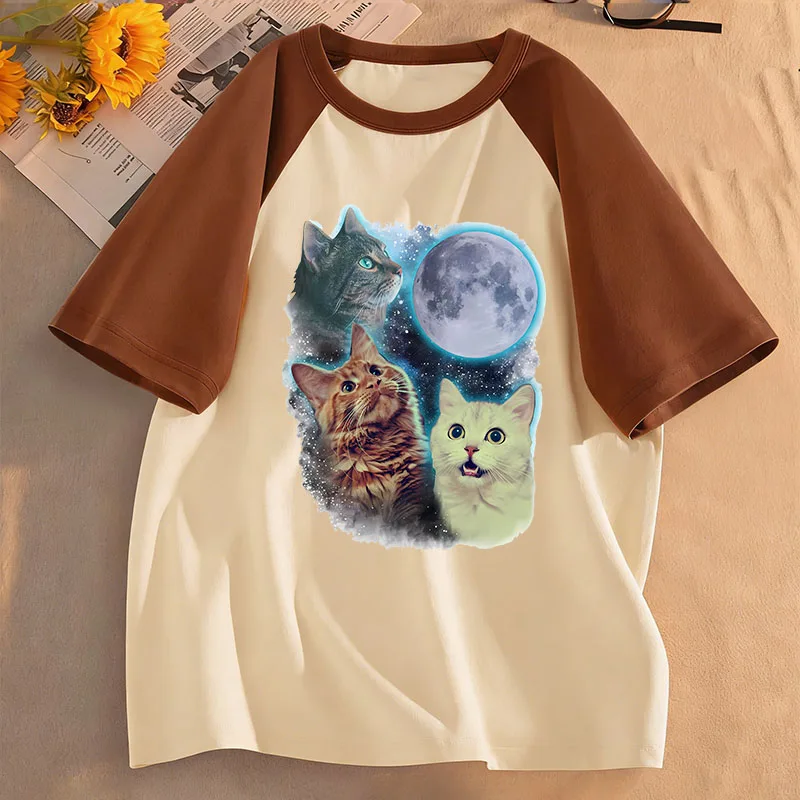 Cat with Moon Design T Shirts Manga Kids Children's T-shirt Boys Girls Summer Spring Casual Top Tee