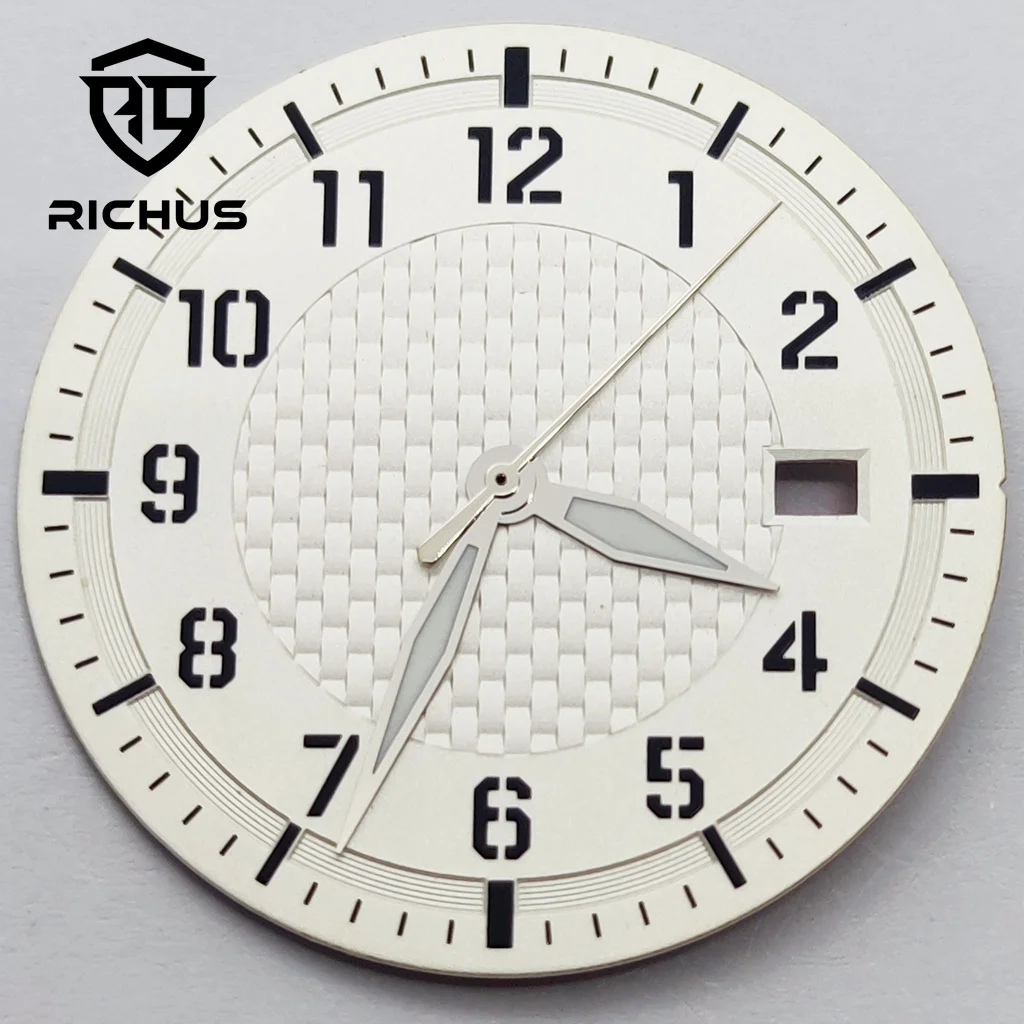 RICHUS 34 ملم قرص ساعة أسود معقم مع عقارب ساعة خضراء مضيئة تناسب حركة NH34 NH35 NH36