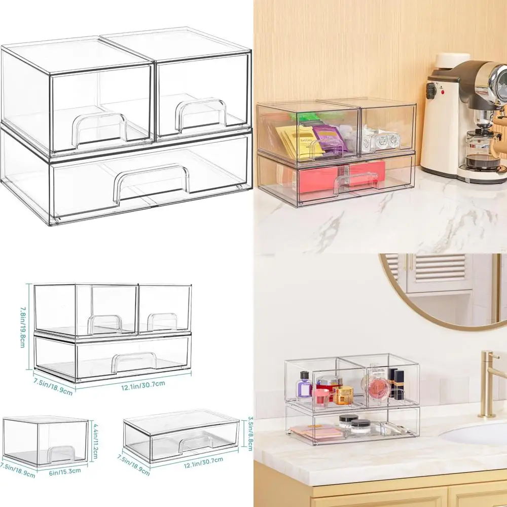 Multi-Layer Clear Plastic Makeup Organizers, 3-Piece Set for Cosmetics and Beauty Essentials