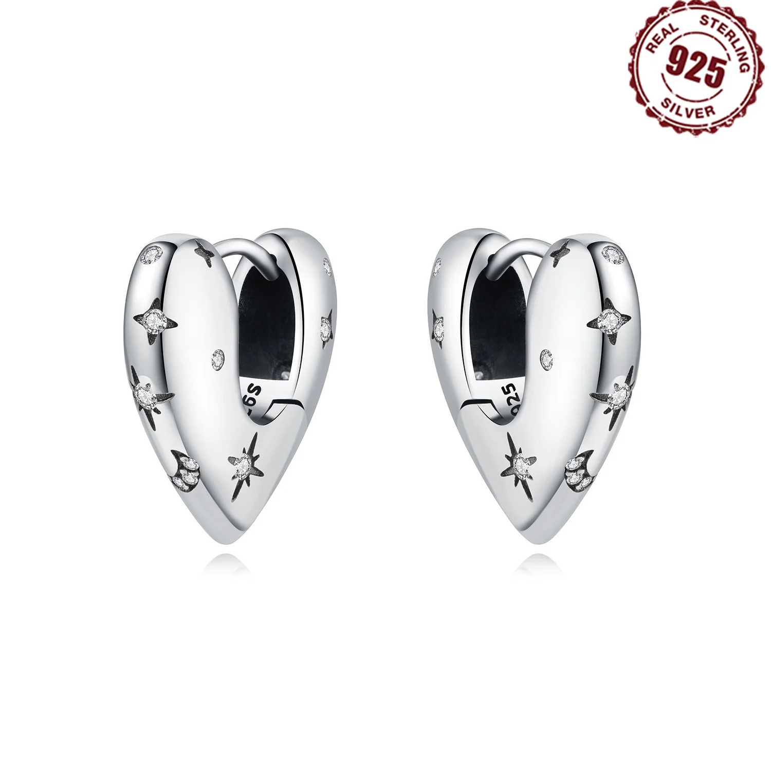 

Серьги из стерлингового серебра 925 пробы со звездой и луной в форме сердца, ювелирные изделия, универсальные серьги-кольца для женщин, ювелирные изделия, изысканные подарки на день рождения