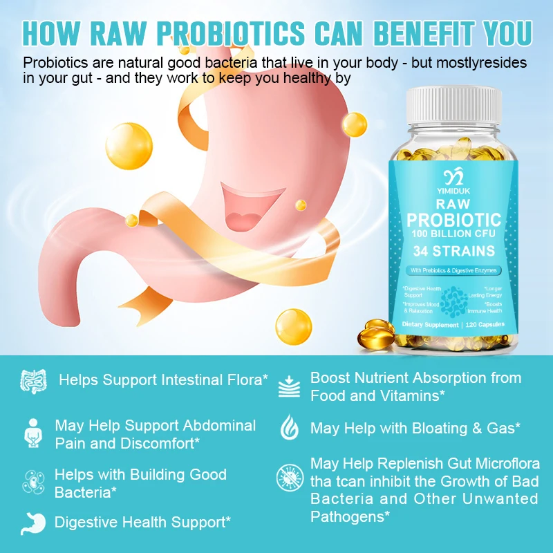 Probiotic Enzyme Capsules 100 Billion CFU 34 Strains with Prebiotics & Digestive Enzymes for Intestinal Flora & Digestive Health