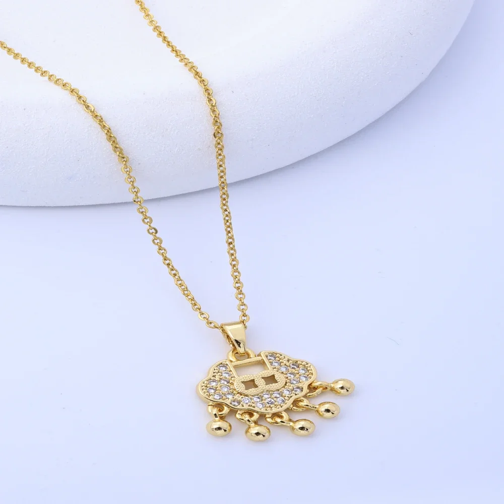 Jigan Ping An Lock Colar com pingente de estudante, decoração de joias de ouro 18K, corrente de clavícula da moda para crianças, presente auspicioso f