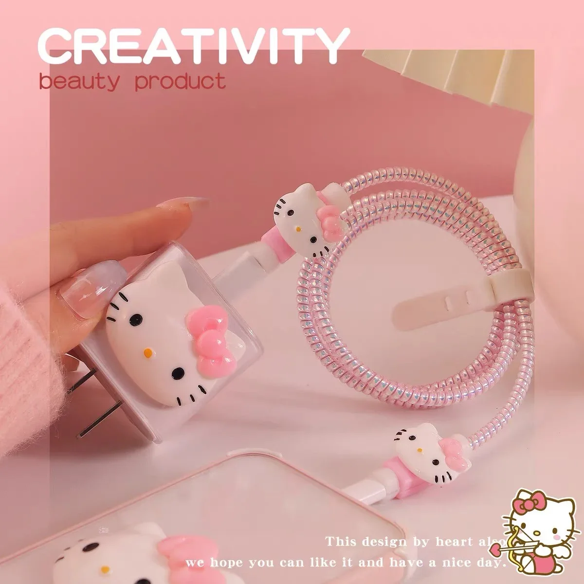 Kawaii Hello Kittys IPhone Data Cable Charger Protection Set Suitable 18/20w Charger Cute Cartoon Anti Break Rope Girl Gifts