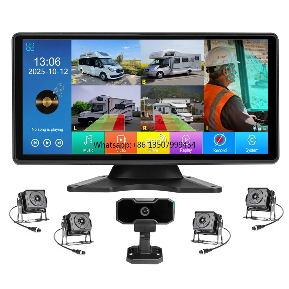 10.36-inch IPS 5-channel Touch Screen Display Waterproof AHD Bsd AI Truck Monitoring DMS Voice Alarm System Bus Dvr Recorder