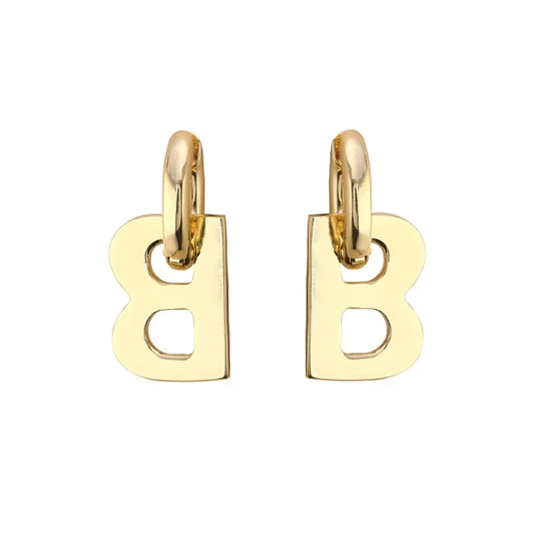 High Quality Letter B Drop Earrings for Women Men Trendy Elegant Korean Minimalist Gold Silver Color Statement Earrings Jewelry