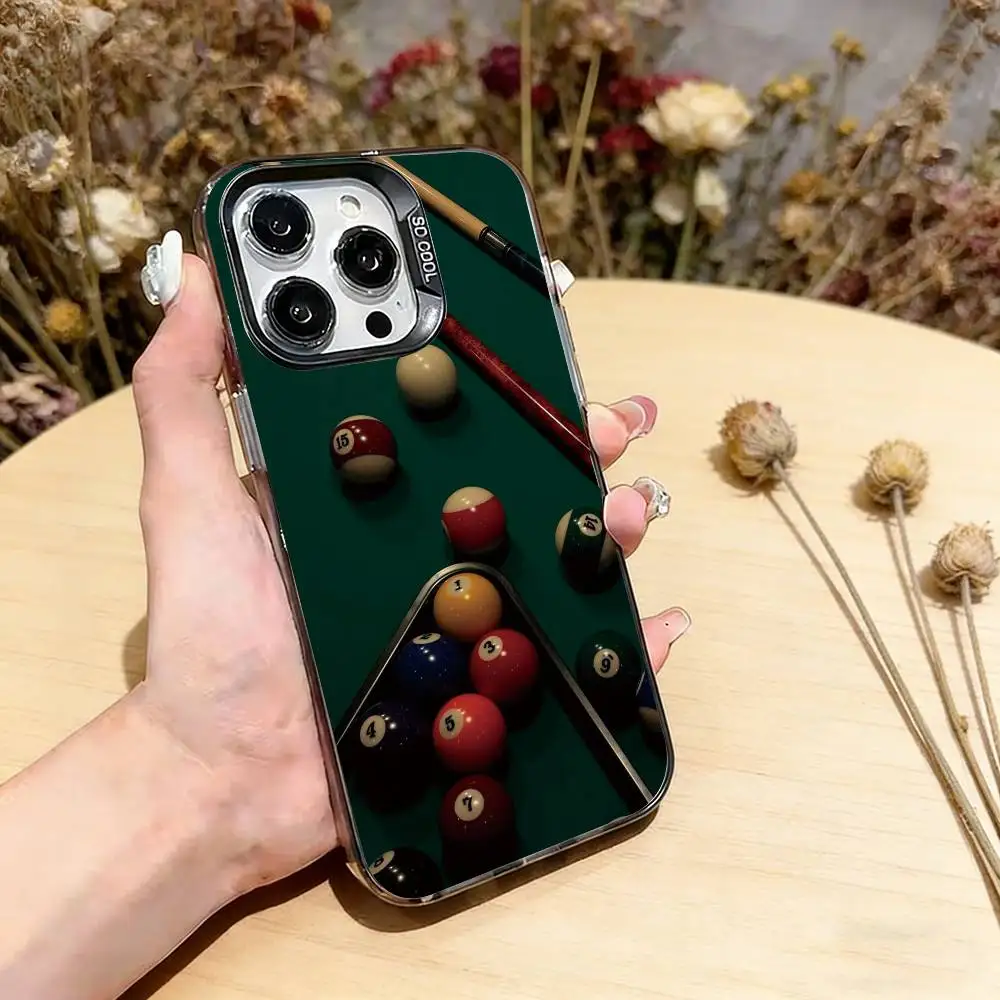 billiards Phone Case For iPhone 17,16,15,14,13,12,11 Plus,Pro Max,XS,Colorful Silver Black Cover