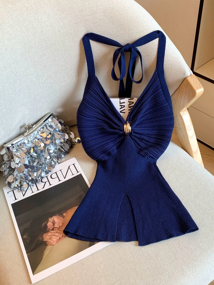 

Sexy V-ne Pleated Bridesmaid Top Women's Summer Svel Knitted ort Sle Sweet Sle Guangzhou Thirteenth Fac Hig...