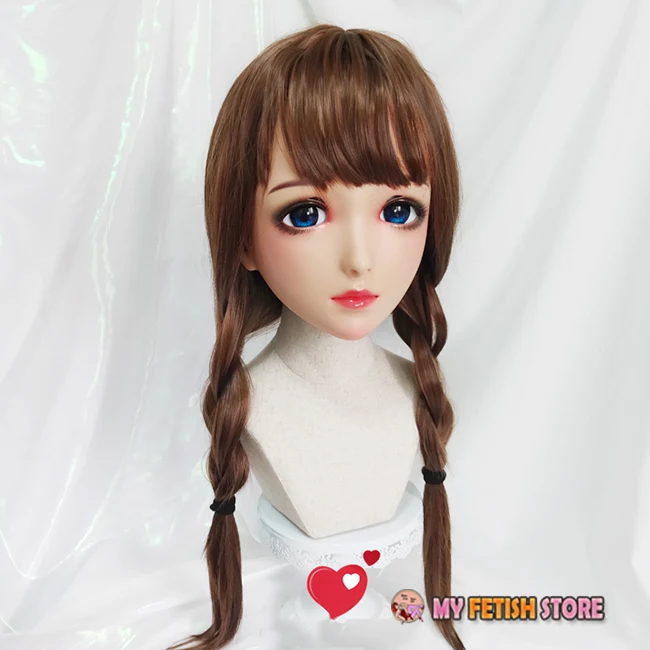 (Mo-04)Female Sweet Girl Resin Half Head Kigurumi BJD Eyes Crossdress Cosplay Japanese Anime Role Lolita Mask With Eyes And Wig