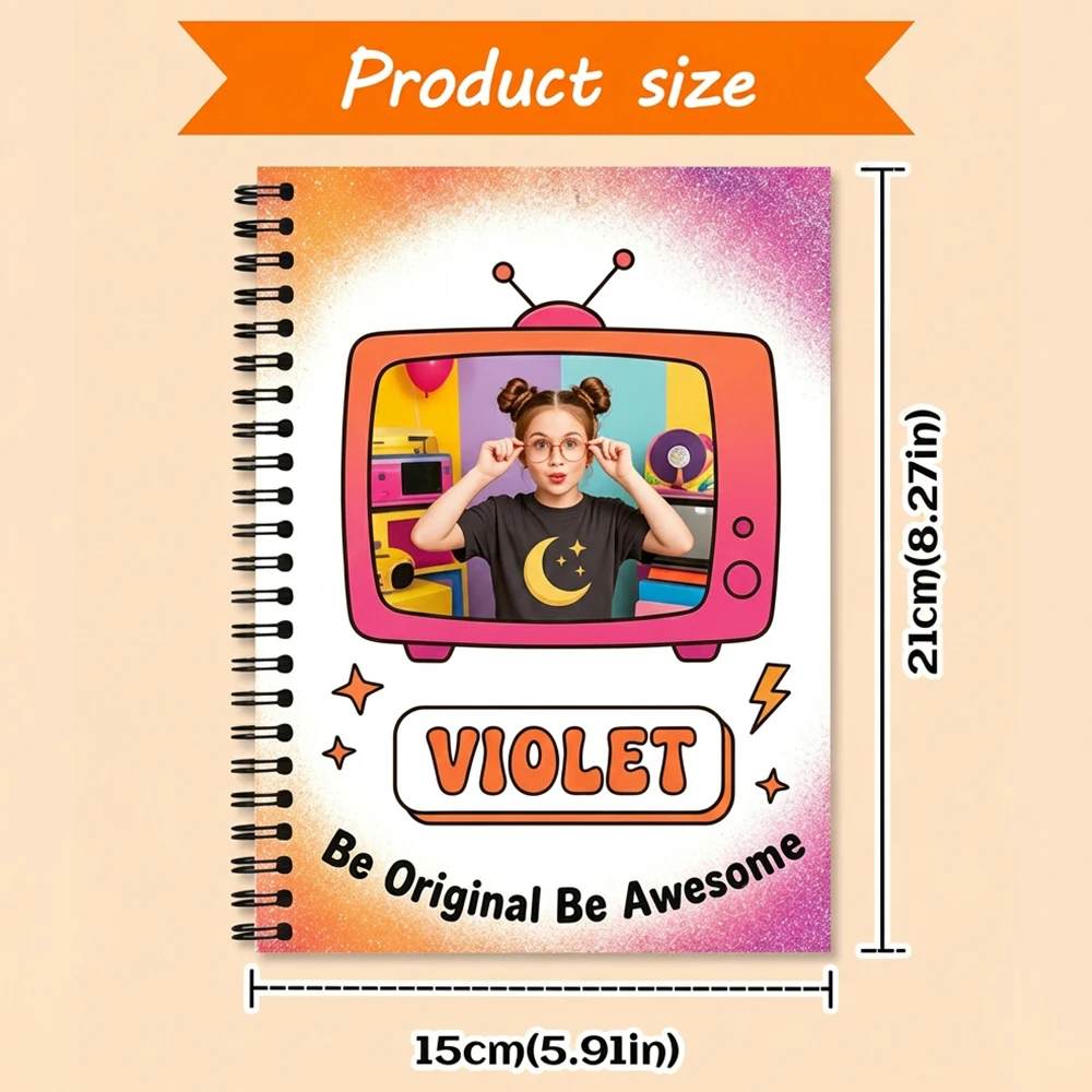 Personalized Custom Picture Name Spiral Bound Notebook,Retro Cartoon Television Graphic,Meaningful Souvenir Gift,Writing Supplie