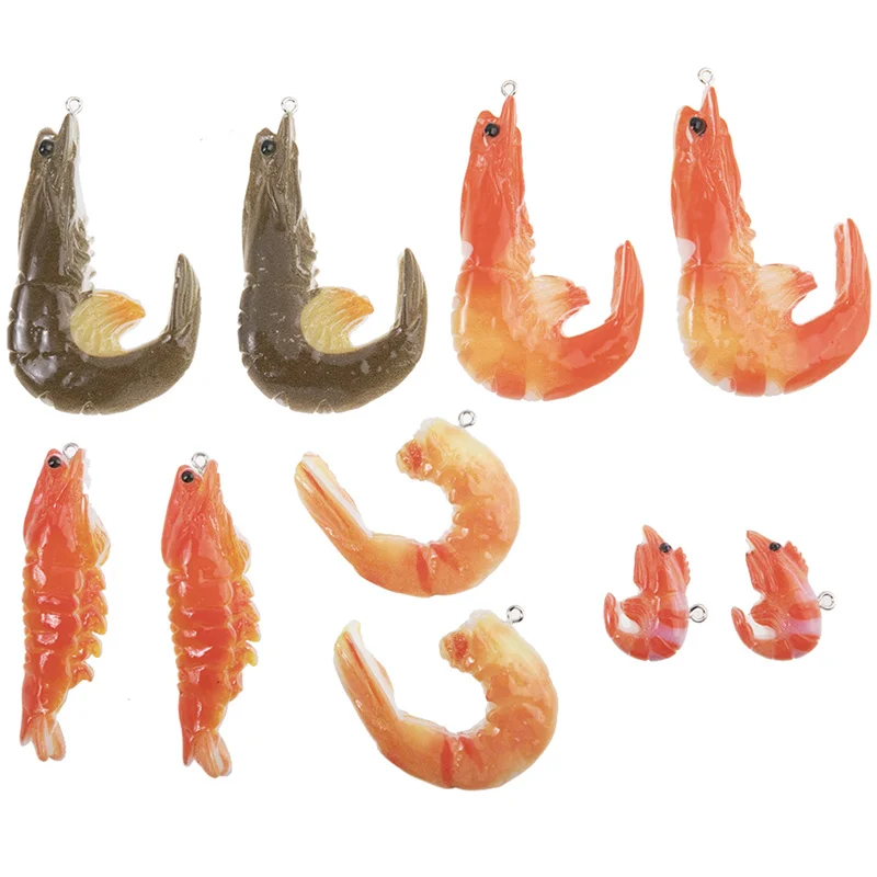 

10Pcs Mixed Style Funny Simulation Shrimp Resin Charms Food Pendant Charms for Earring Necklace Keyring Diy Jewelry Accessories