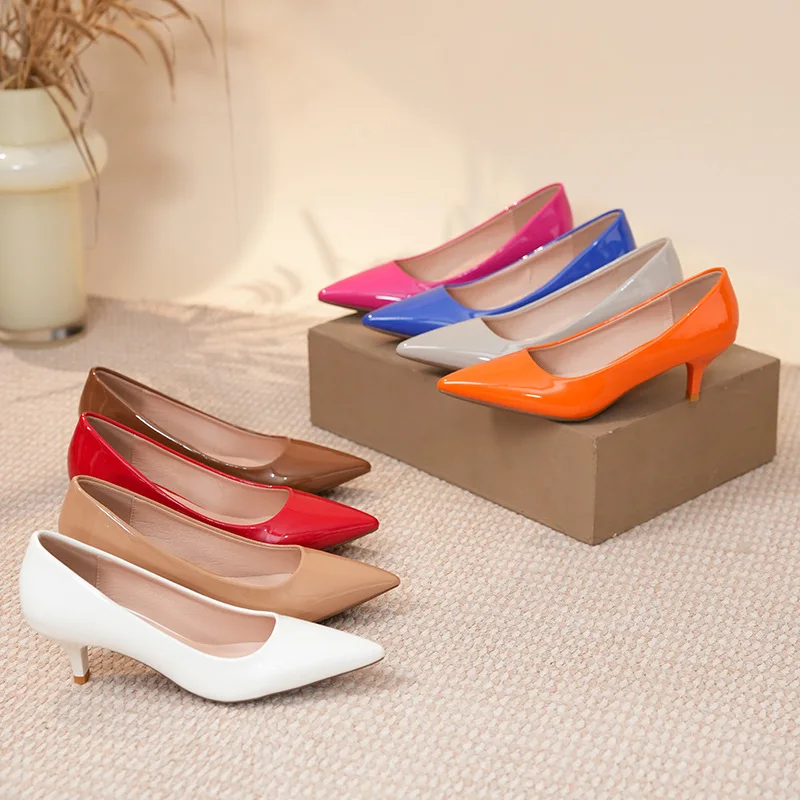 Plus Size 43 Women's High Heels Sexy Pointed Toe Patent Leather Elegant Dress Heel Shoes Classic Ladies Profession Ol Work Shoes