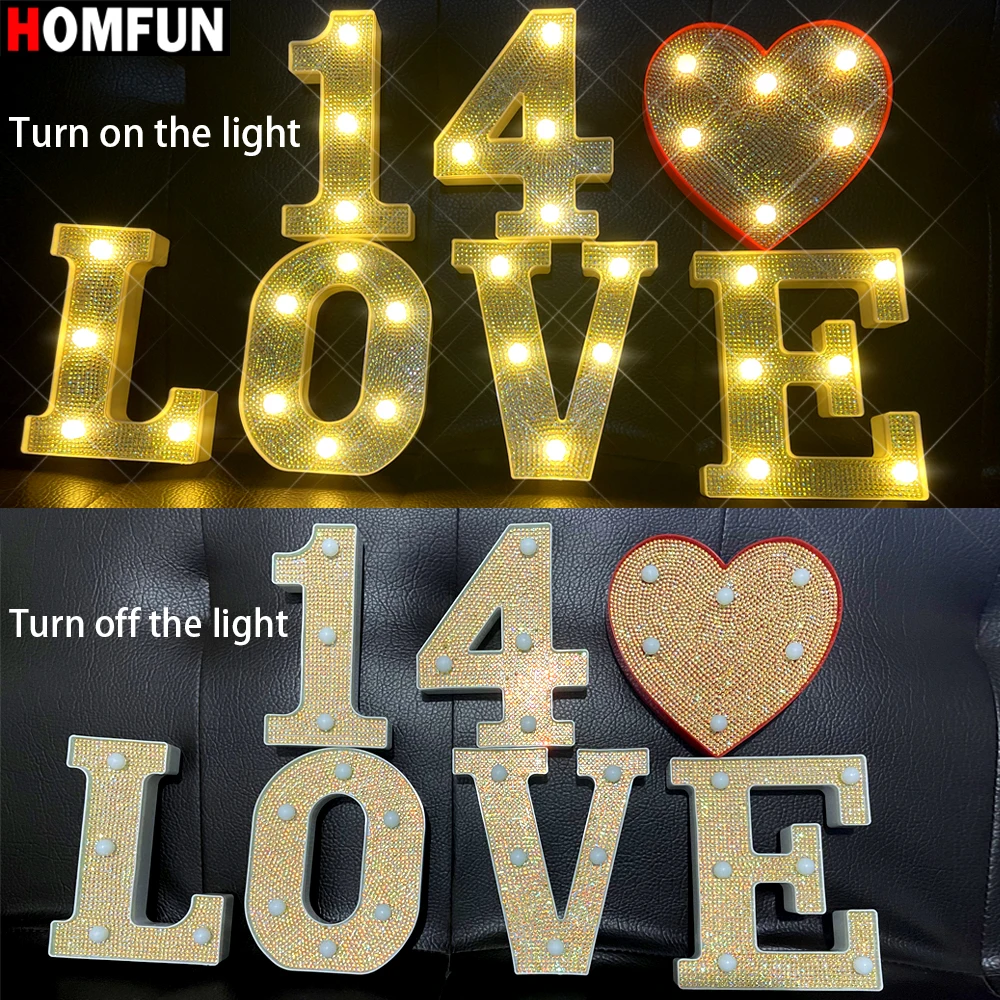 HOMFUN Letter Lamp DIY AB Diamond Painting Alphabet LED Night Lights Luminous Number Home Wedding Birthday Christmas Party Decor