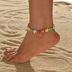 Holiday Beach Style Colorful Turquoise Starfish Weaving Adjustable Women's Feet Chain