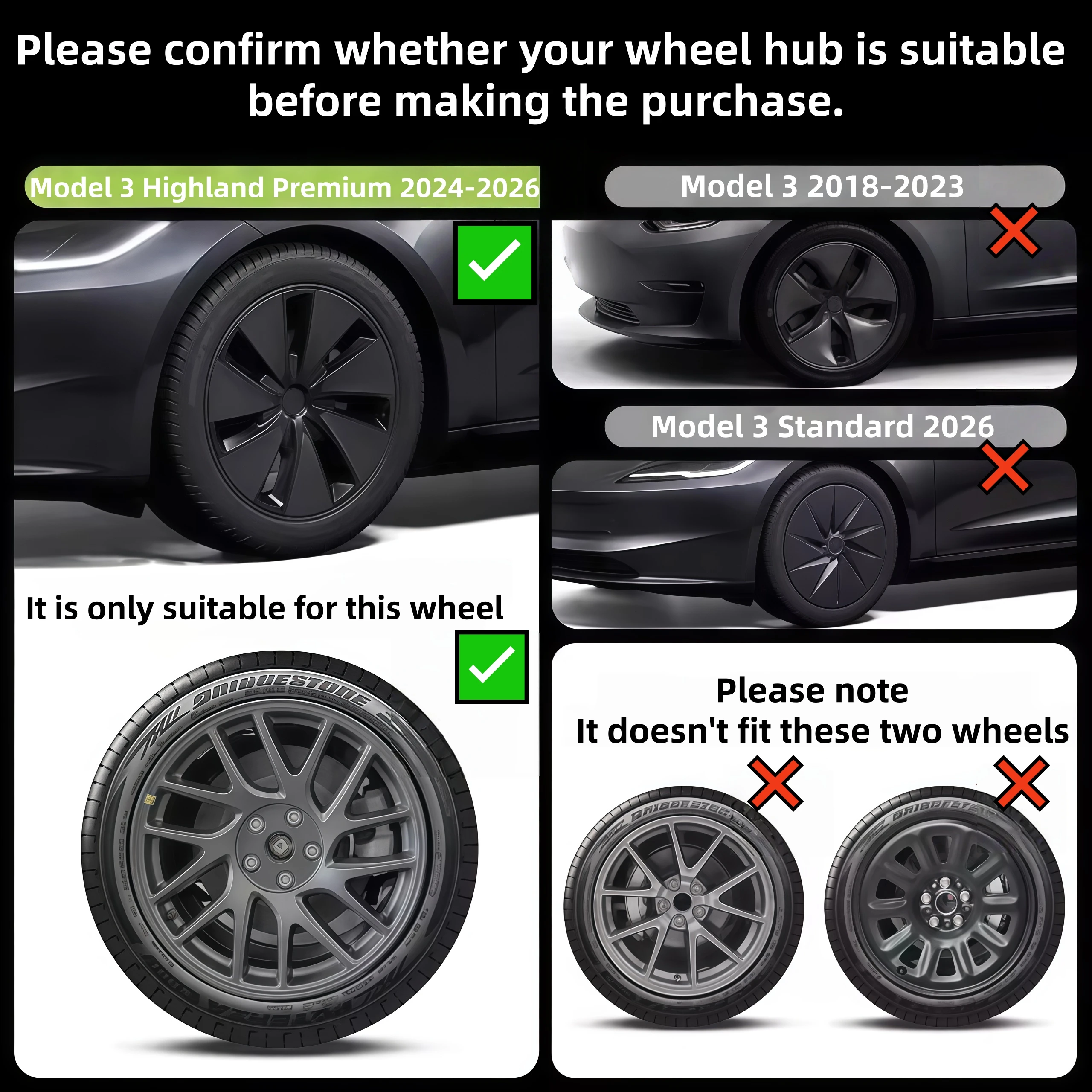 4PCS HubCap for Tesla Model3 Highland 18 Inch Sporty Style Performance Wheel Cap Automobile Full Rim Cover Accessories 2024-2026