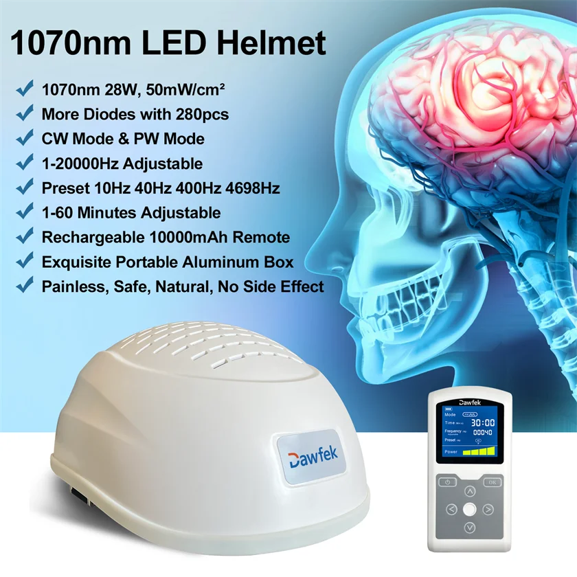 

Dawfek Brain Injury Helmet 1070nm*280diodes Aphasia Cerebral Palsy Physiotherapy Reduce Long Term Nerve Damage Less Inflammation