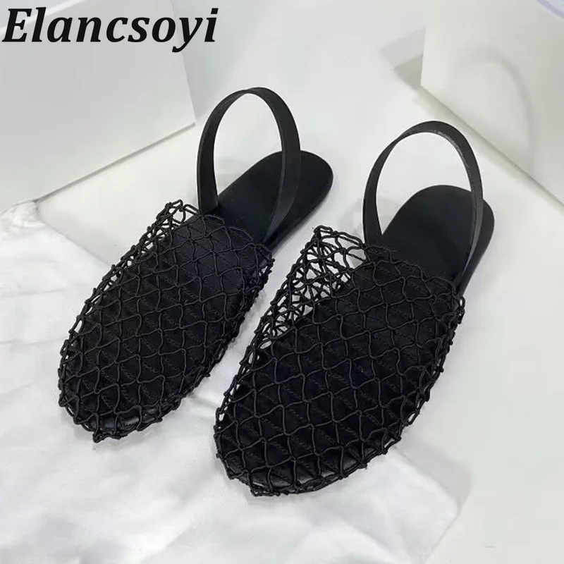 

Summer Round Toe Mesh Breathable Hollow Out Slippers Women Solid Color Back Strap Flat Sandals Female Vacation Shoes Lazy Mules