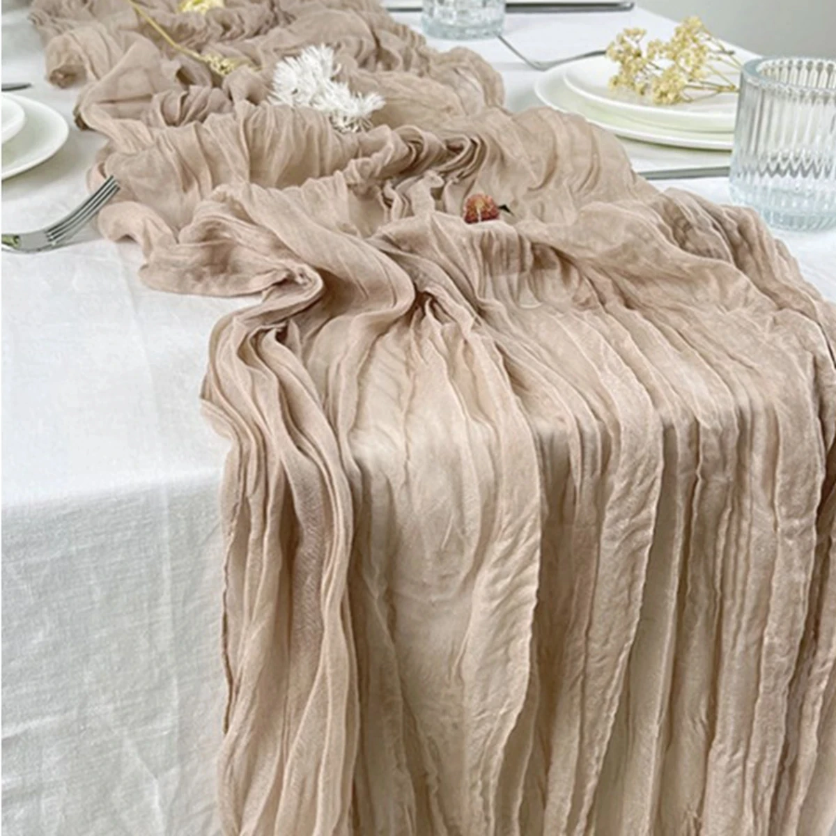 Table Runner Gauze Wedding Cheesecloth 90*300CM Rustic Country Boho Table Cloth Setting Dining Coffee Table Party Banquets