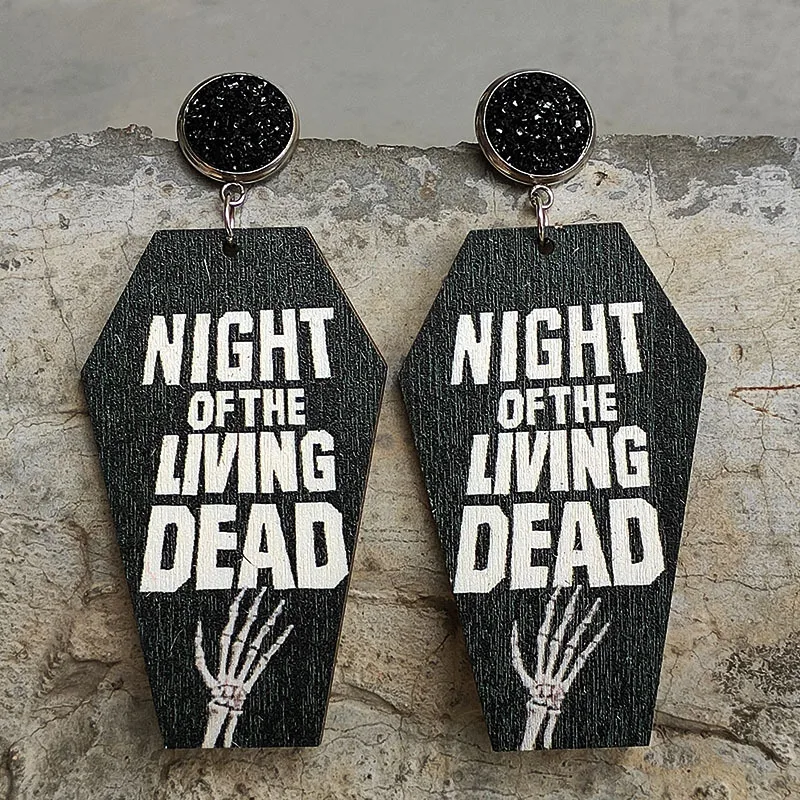 Halloween Grave Undead Earrings Horror Black Bat Coffin Cross Stainless Steel Wooden Halloween Gravestone Earrings For Women