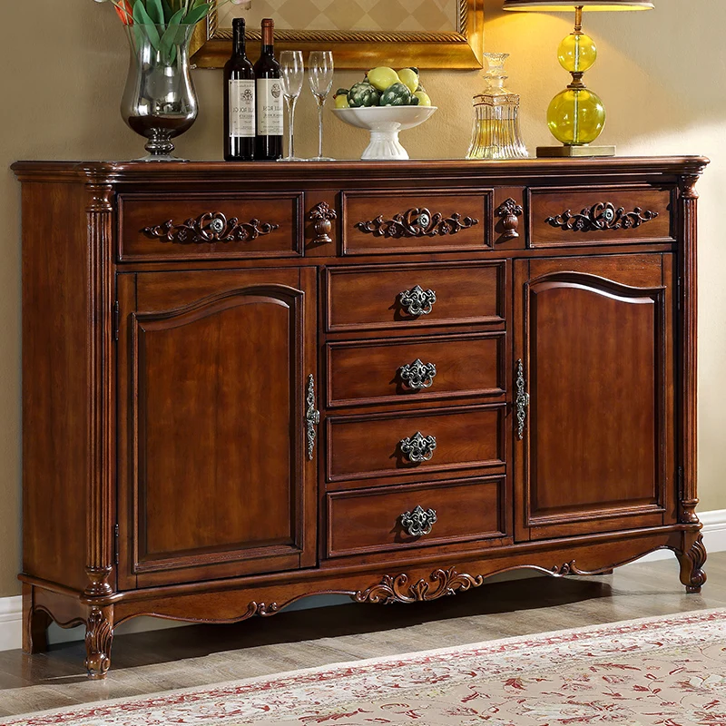 

American style rural solid wood carved dining cabinet, kitchen bowl and dish storage, tea and water cabinet armarios para salón