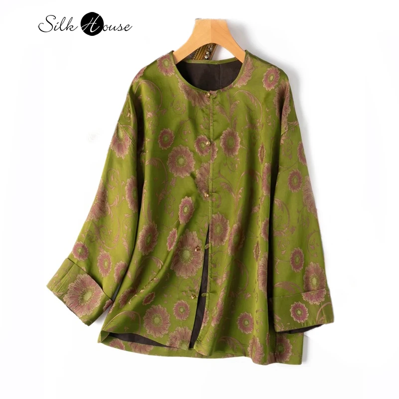 Thickened 38MM 100% Natural Mulberry Silk Song Brocade New Chinese Style Women's Print Long Sleeved Fashion Spring New