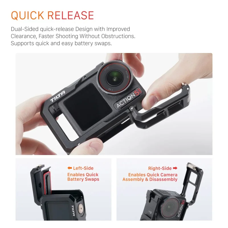 TILTA TA-T72-A For DJI Osmo Action 5 Pro/4/3 Full Camera Cage with Cold shoe Enables Quick Battery Swaps