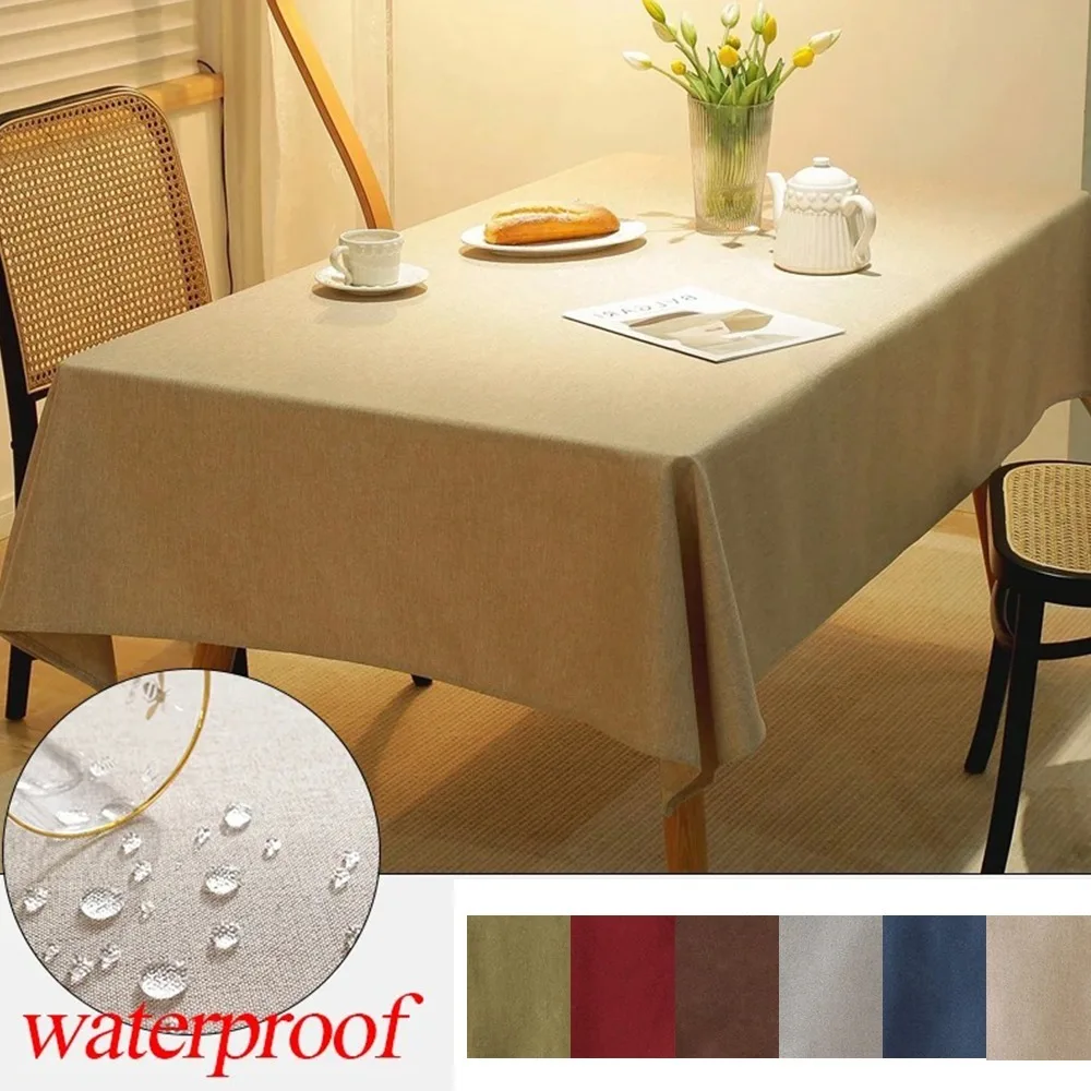 

1pc Waterproof and Oil Resistant Tablecloth Modern Simple and Thickened Cotton Linen Solid Color Household Tea Table Cloth Decor