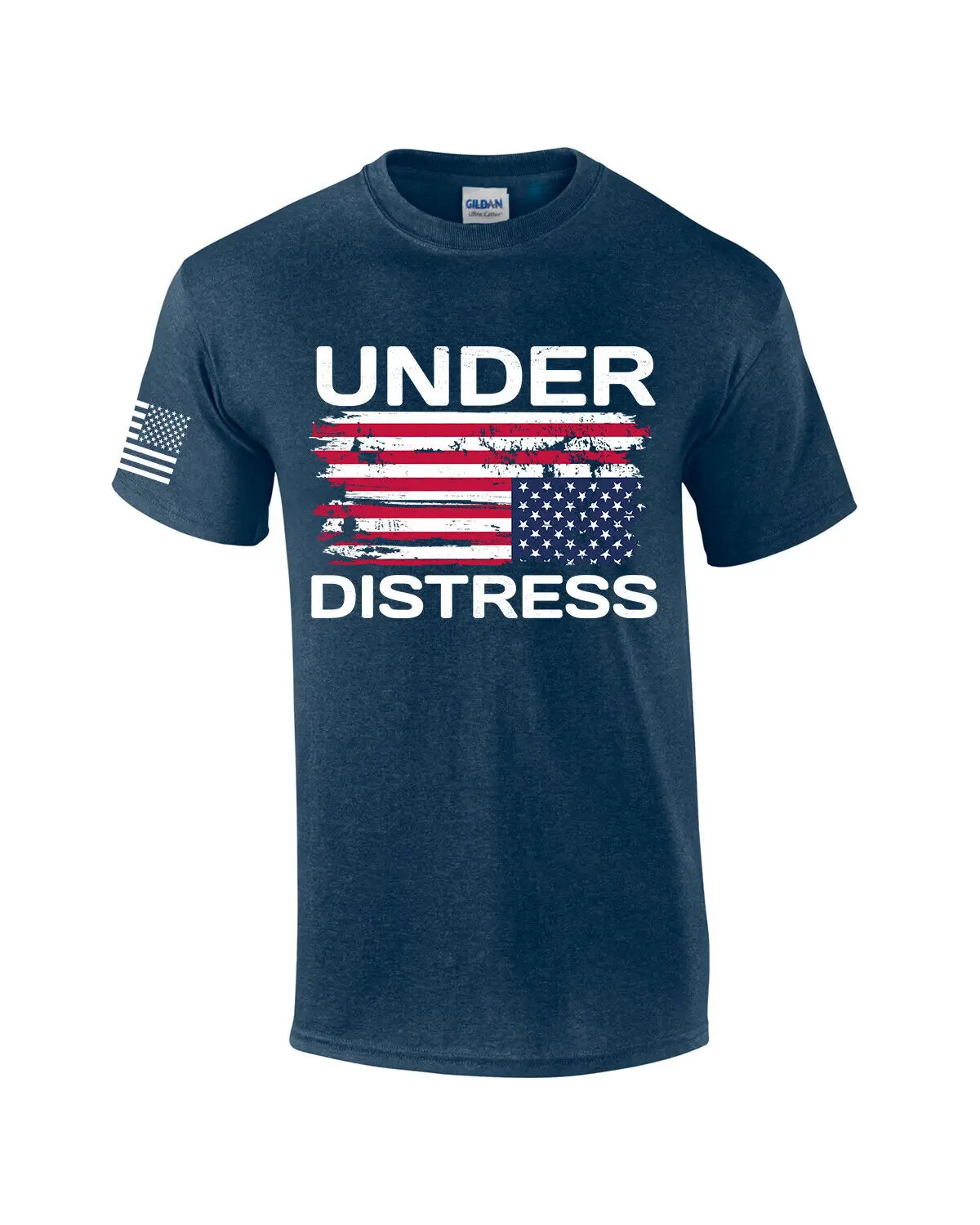 Under Distress Tattered Upside Down American Flag Sleeve Mens Short