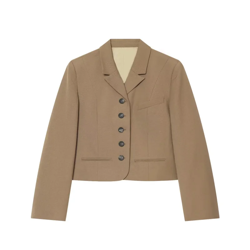 Women's Long Sleeves Suit Jacket Lapel Collar With Button Decoration Female Chic Blazer Lady Fashionable Outerwear Slim Fit