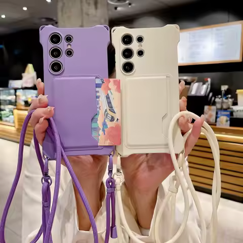 Silicone Crossbody Necklace Lanyard Card Holder Case For Samsung Galaxy S25 Ultra S24 FE S22 S21 S23 Plus A56 A36 A26 Soft Cover