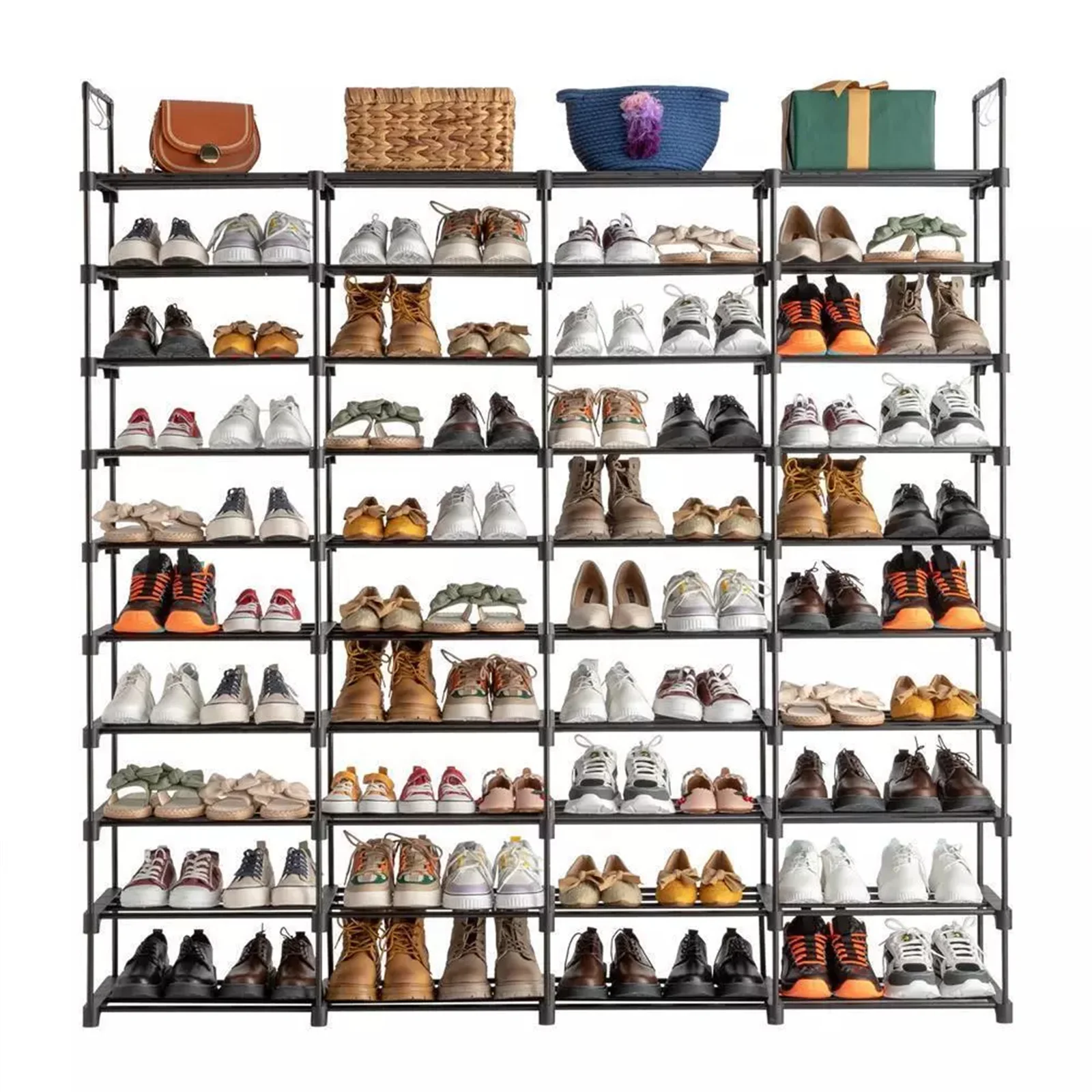 10-Tier Large Capacity Metal Shoe Rack 80-Pair Shoe Storage Organizer - Black