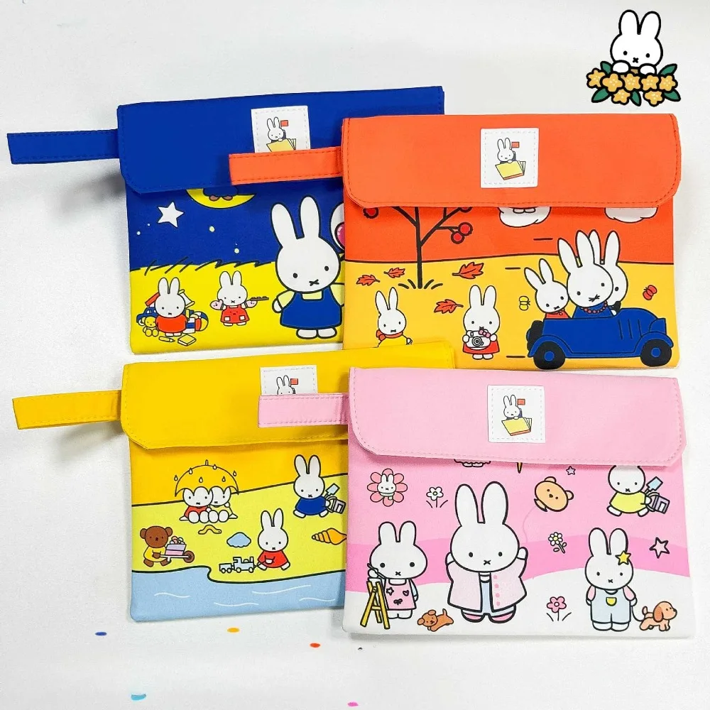 Bolsa de Arquivo em Lona Miffy Kawaii A4/A5, Bolsa de Armazenamento de Grande Capacidade, Estojo de Lápis Portátil para Estudantes e Escritório, Presente Fofo