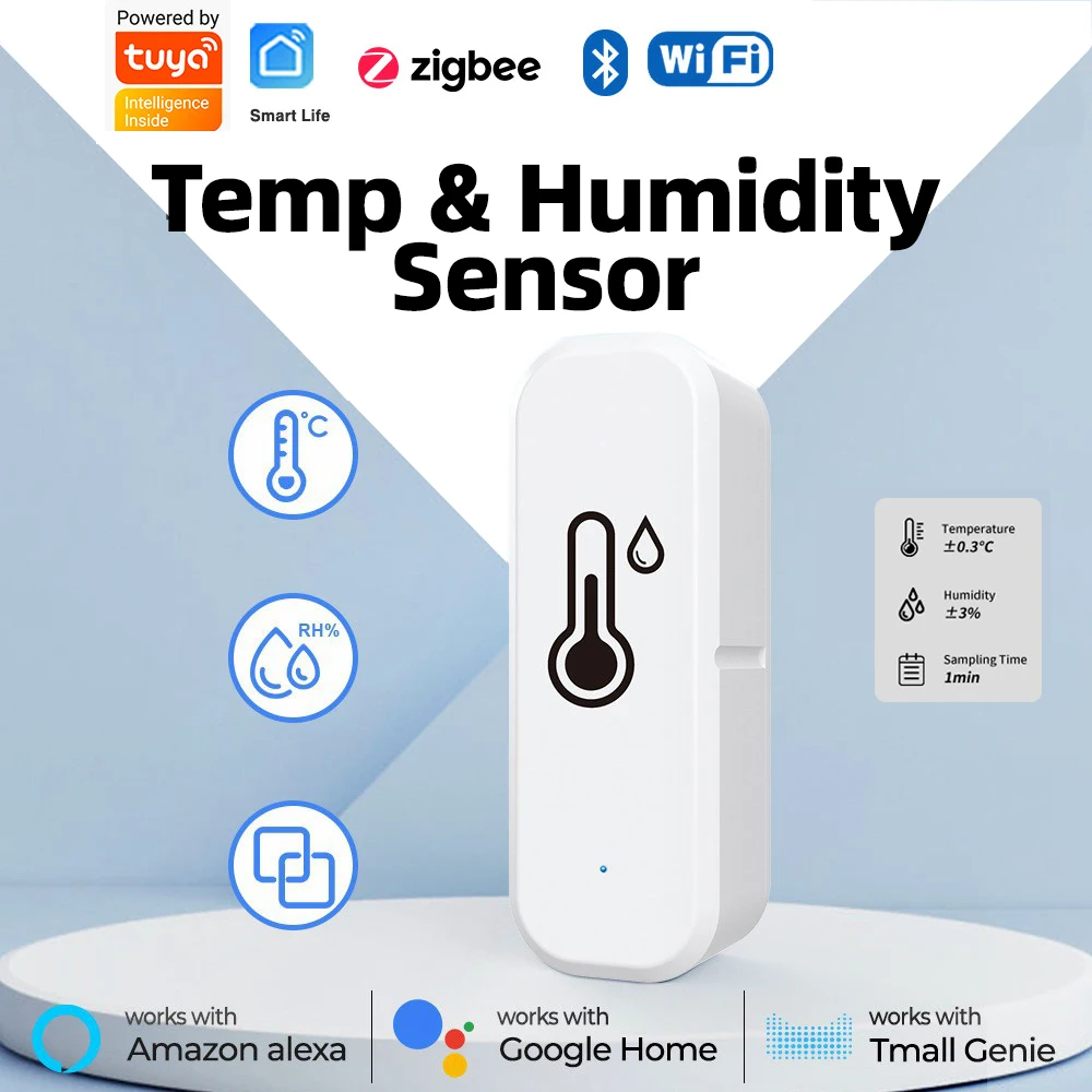 Tuya WiFi /Zigbee smart Temperature and Humidity Sensor Smart Life Indoor Humidity Sensor Monitoring Work with Alexa Google Home