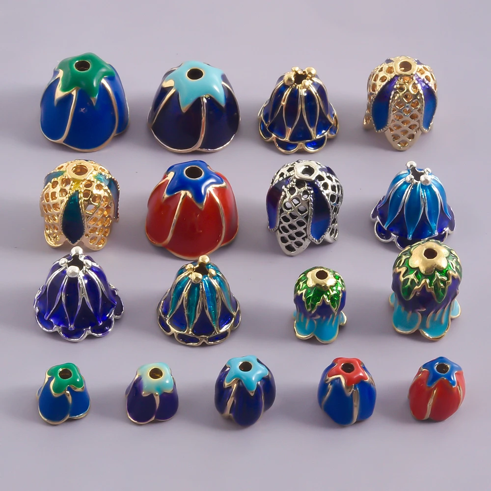 

5pcs Enamel Flower Bead Caps For Jewelry Making Supplies Colorful Handmade Oil Dripping Bead End Caps DIY Metal Accessories Bulk