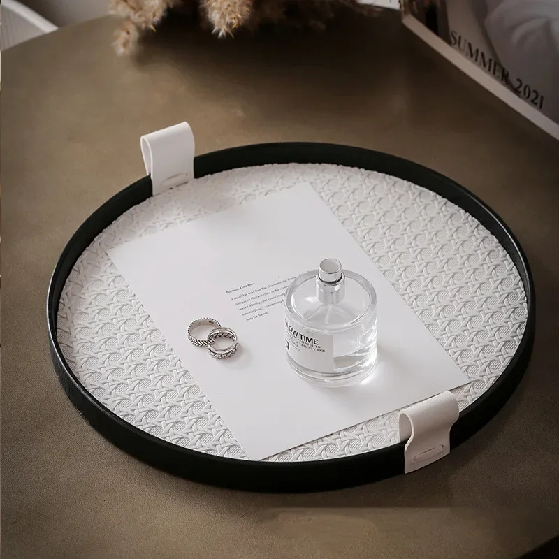 

Circular Leather Storage Tray, Living Room, Dining Table, Cosmetics, Tabletop Clutter, Home Kitchen, Wooden Storage Tray