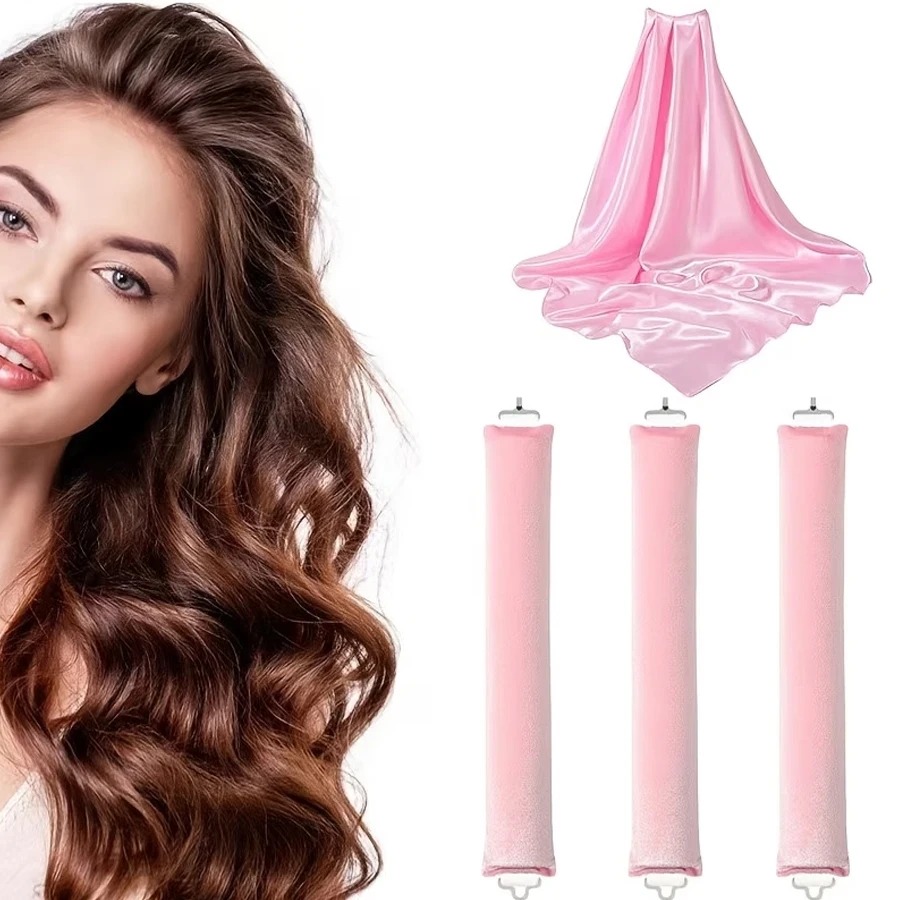 

Hair Curling Iron Set, 4 Pieces - No Heat Overnight Curling Required, 3 Styling Rods and Scarf, Easy Curling for All Hair Types - Adult, Ideal Gift