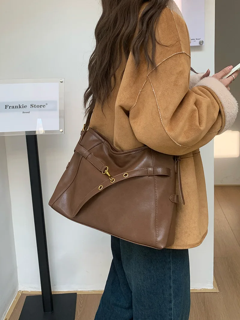 CGCBAG Vintage Lage Capacity Crossbody Bag For Women Simple Solid Designer Luxury Tote Bag High Quality PU Leather Handbags