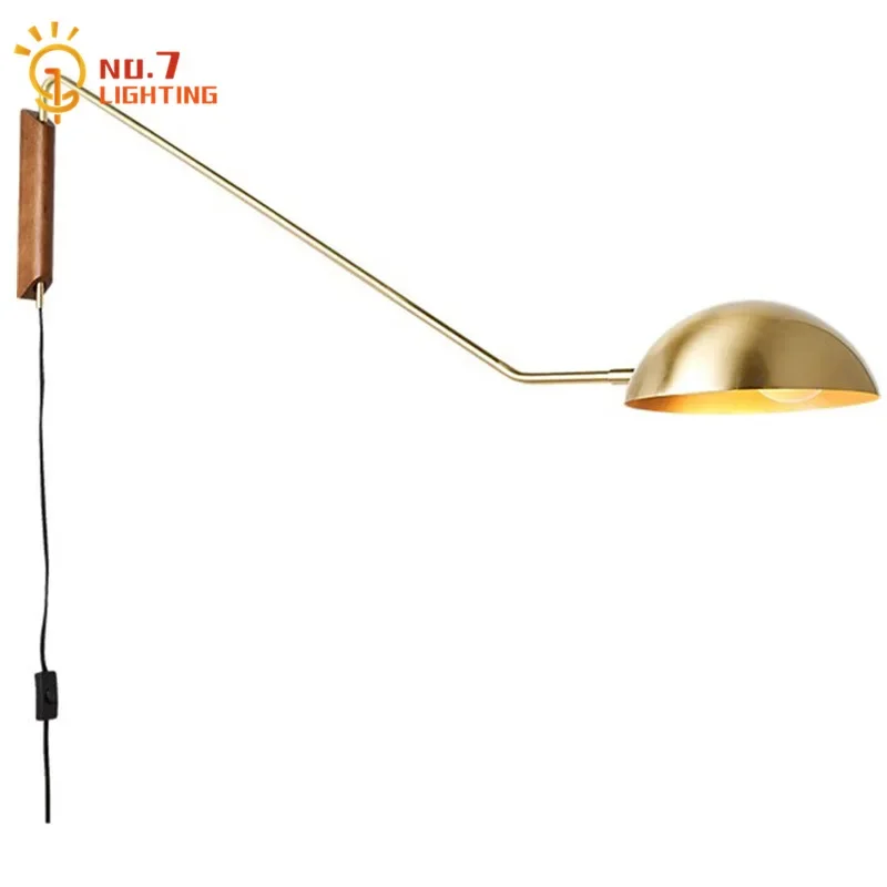 Itálie design nastavitelný kov dřevo zeď lampa LED E27 houpačka ruka zeď sconces pro žití pokoj pozadí chod studovat u postele