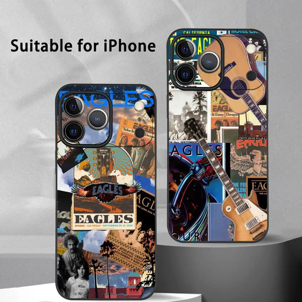 E-Eagles Band حافظة هاتف عصرية لهاتف آيفون 17 16 15 14 13 12 11 Pro Max Plus Mini Black Frosted Soft Shell Funda