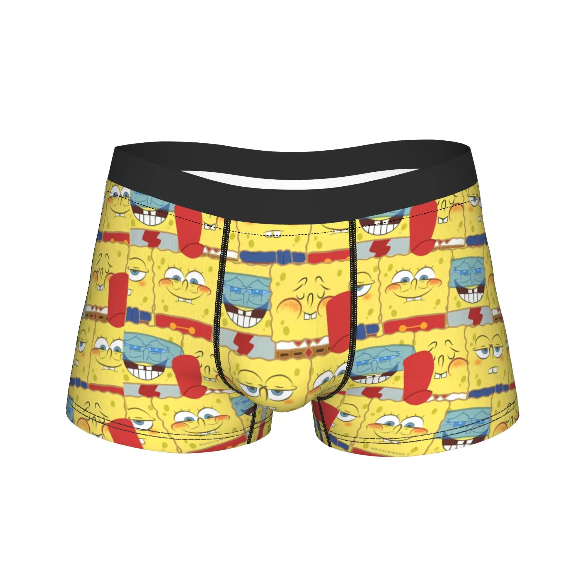 SpongeBobs Color Block Sponge Pattern Underwear  Male Panties Customs Breathable Boxer Shorts Trenky Boxer Brief Big Size