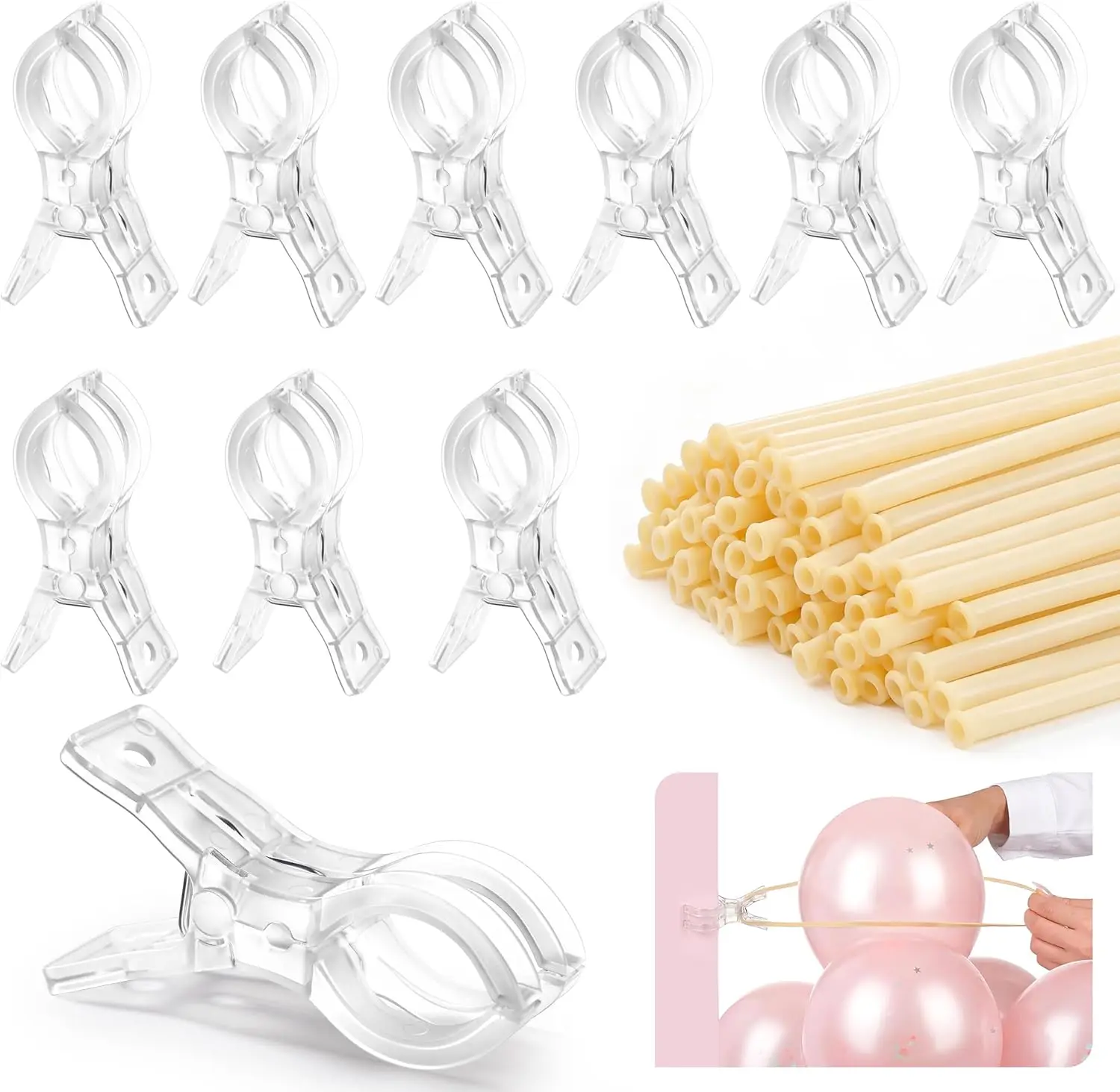 10Pcs Heavy Duty Spring Clamp 3.5 Inch Transparent Plastic Multipurpose Clip for Balloon Arch Backdrop Fixing,Photography Studio