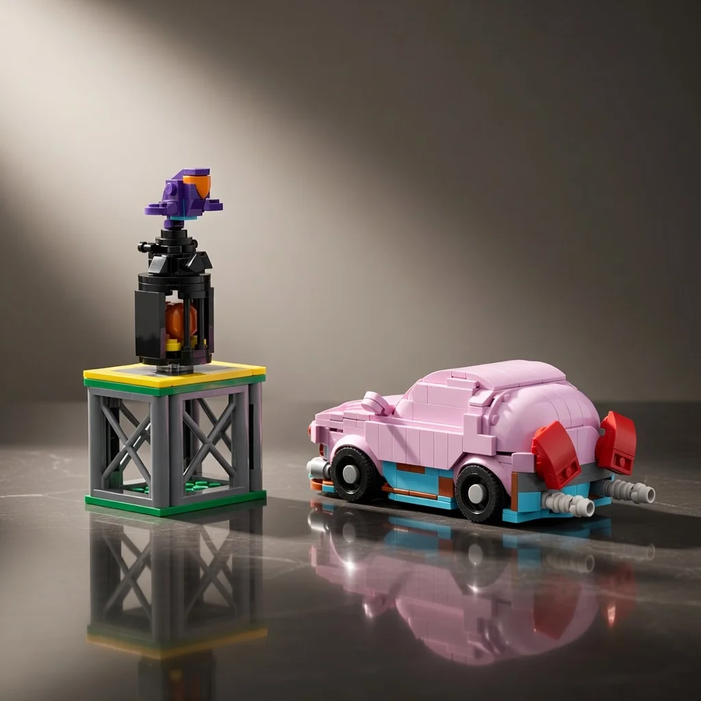 

MOC Cute Pink Mouthful Car Building Blocks Game Character Pink Vehicle Model Bricks DIY Assembly for Adult Hobbyist Decor