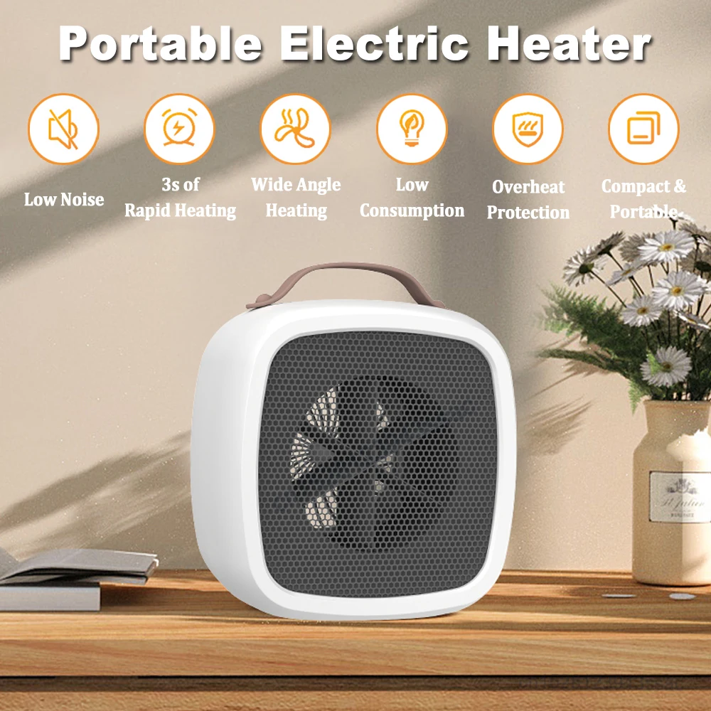 Electric Heater 500W Heating Fans Mini Small Portable PTC Heater Hot Air Blower Desktop Space Heater for Home Bathroom Office