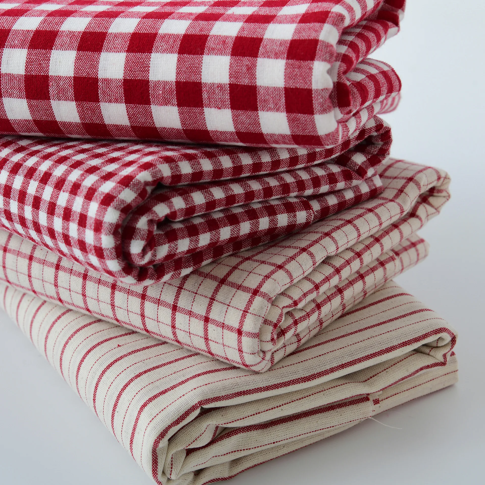 Pure Cotton Red and White Small Checkered Fabric Shirt Tablecloth Curtain DIY Sewing Needlework Material