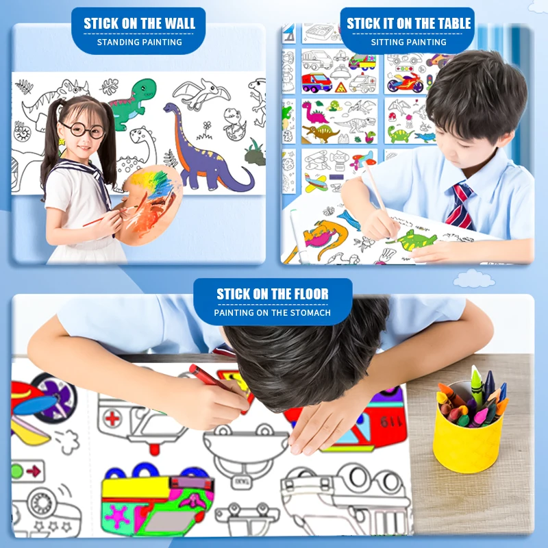 ม้วนกระดาษวาดภาพเด็ก DIY ม้วนกระดาษระบายสีสีเติมกระดาษกราฟฟิตี้ม้วนกระดาษตัดสำหรับเด็กวาดภาพของเล่นเพื่อการศึกษา