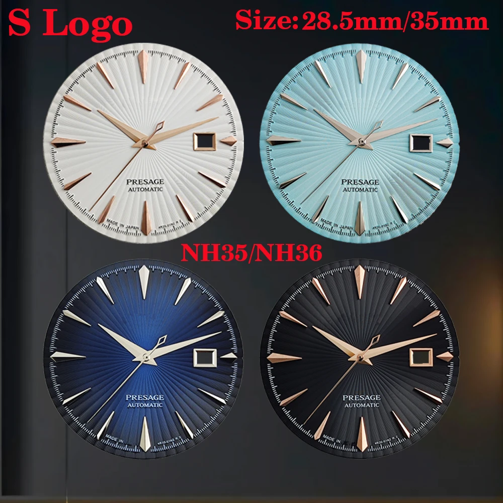 

Циферблат NH35 с логотипом S, циферблат Prestige 35 мм и 28,5 мм, подходит для часов NH35 NH36, автоматические часы, моды, изготовленные на заказ часы