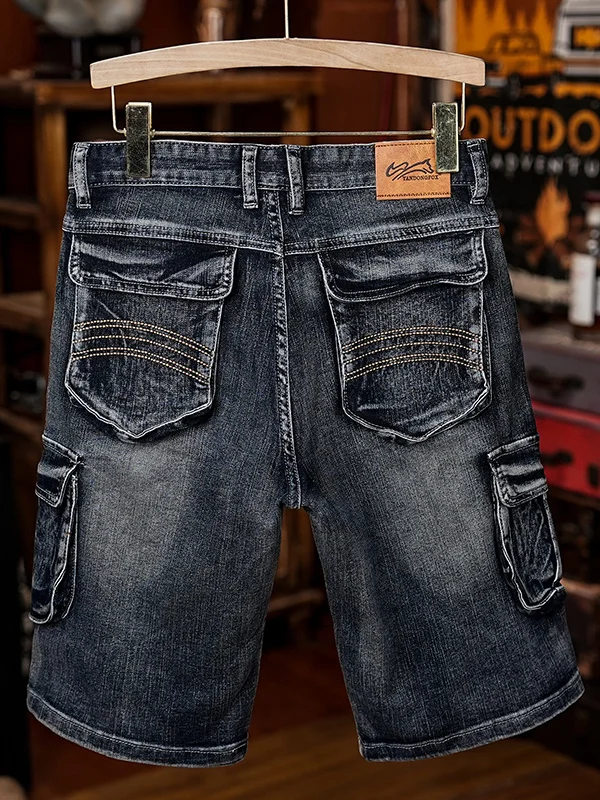 

Summer Trendy Retro Workwear Men's Denim orts Five-Quarter Length Loose Fit Large Size Youth f-Length Straight Leg Jeans